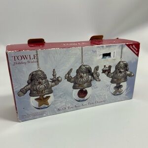 NWT Towle Holiday Wishes set of 3 Santa snow globe ornaments